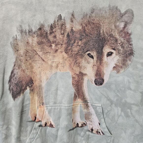 VTG. The Mountain Wolf Tie Dye Grunge Hoodie Sweatshirt Pullover Sz L 90's Y2k - Picture 3 of 11